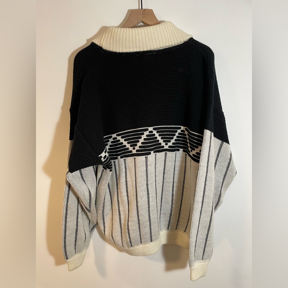 Vintage Jed Black Gray White Patterned Knit Cardigan Sweater Size XL 80’s 90’s - Picture 4 of 10